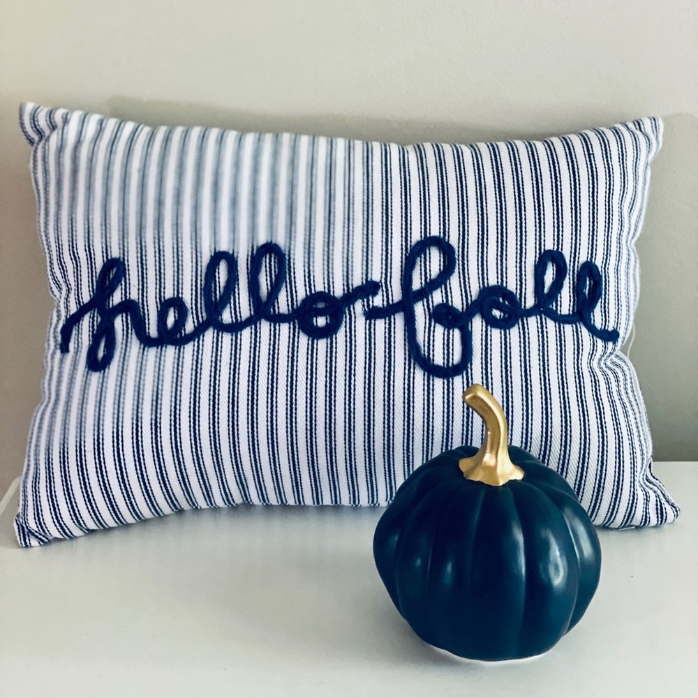 Fall farmhouse home decor navy pumpkin & pillow